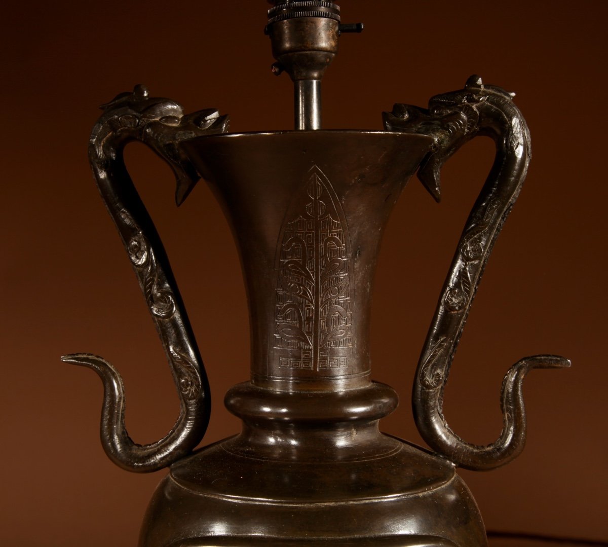 Impressive Japanese Bronze Table Lamp From The Meiji Period 1868-1912-photo-4