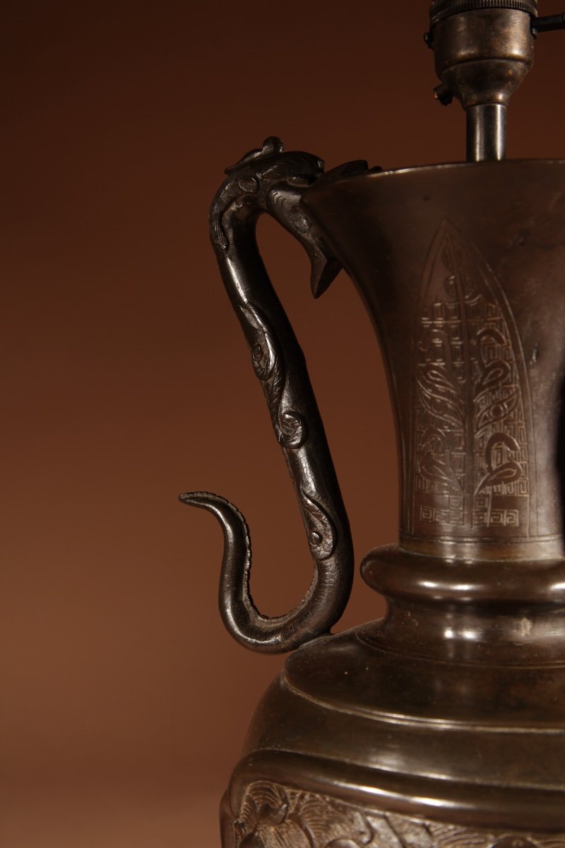 Impressive Japanese Bronze Table Lamp From The Meiji Period 1868-1912-photo-6