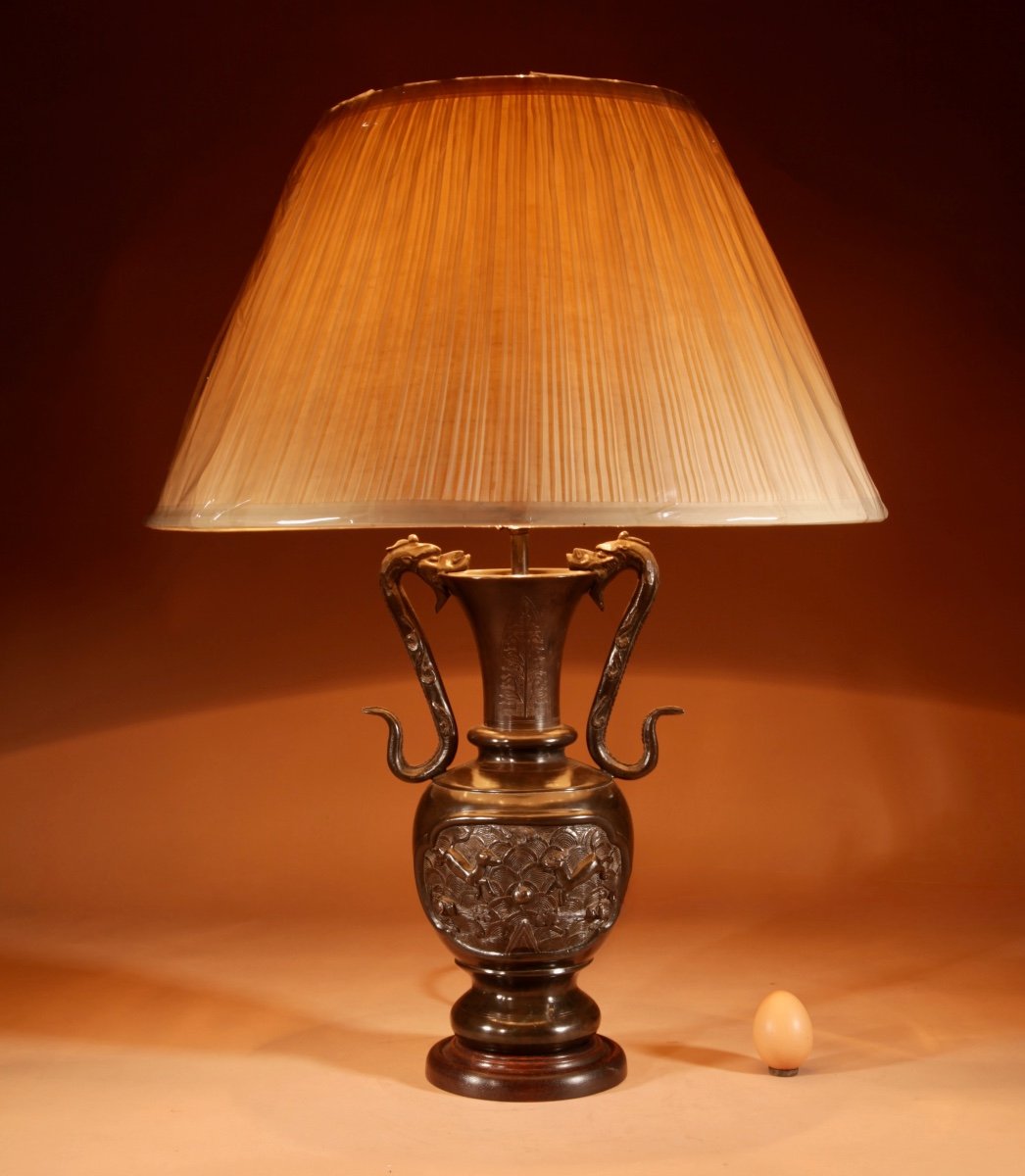 Impressive Japanese Bronze Table Lamp From The Meiji Period 1868-1912