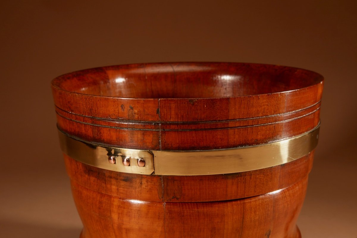 A Large Dutch Brass And Turned Teak Jardinière/wine Cooler, Circa 1900-photo-4