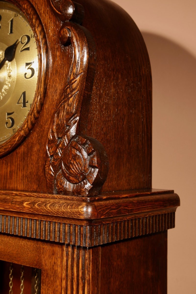  Pendule Longue En Chêne Allemand Art Nouveau / Art Déco Forêt-noire Vers 1925-photo-4