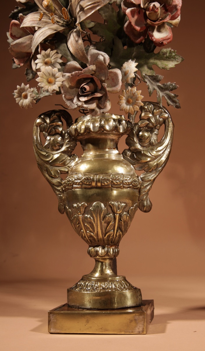 Vases à Fleurs Italiens Très Décoratifs En Tôle Et Laiton, Vers 1850-1870-photo-1
