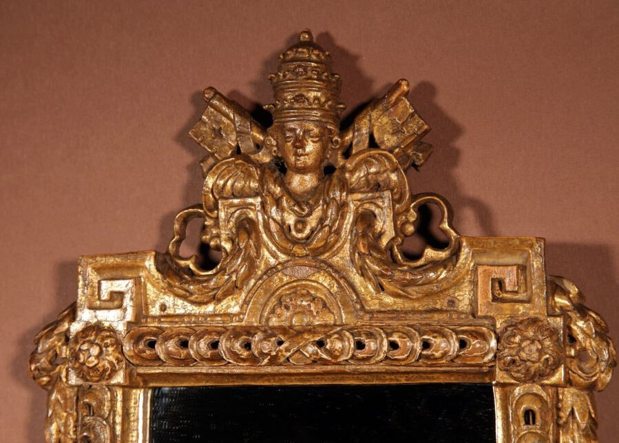 Intérêt Papal : Un Beau Miroir Orné Des Armoiries Papales Et Des Deux Clés, Dernier Quart Du X-photo-3