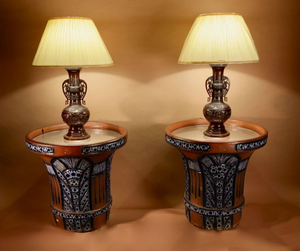 Pair Of Very Rare And Impressive Art Deco Stoneware Planters, Side Tables-photo-2