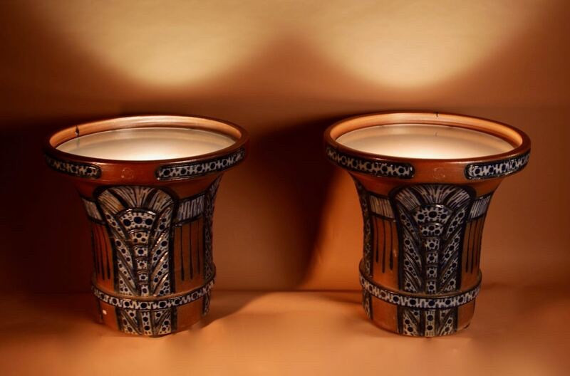 Pair Of Very Rare And Impressive Art Deco Stoneware Planters, Side Tables