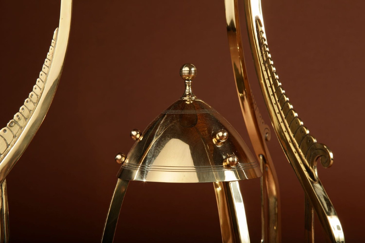 Amsterdam School Style Pair Of Rare Brass And Marble Coffee/plant/lamp Stands Tables Circa 1900-photo-1