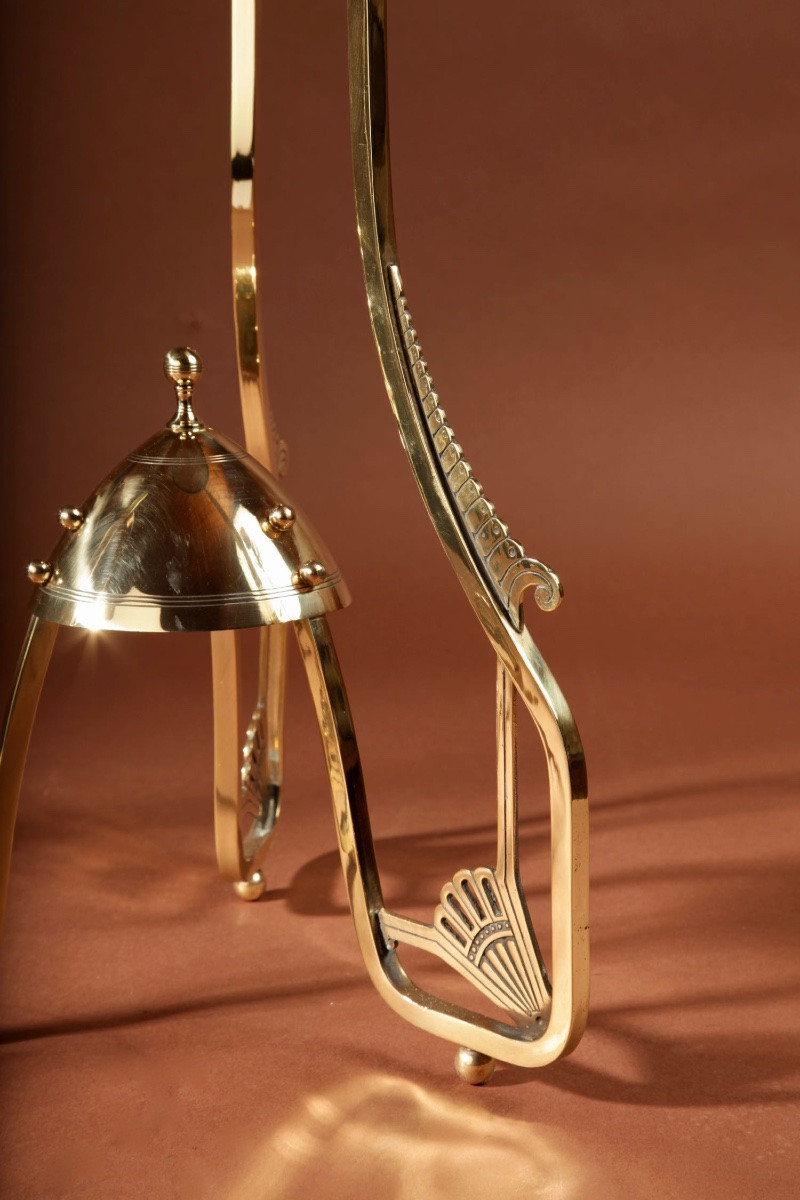 Amsterdam School Style Pair Of Rare Brass And Marble Coffee/plant/lamp Stands Tables Circa 1900-photo-6
