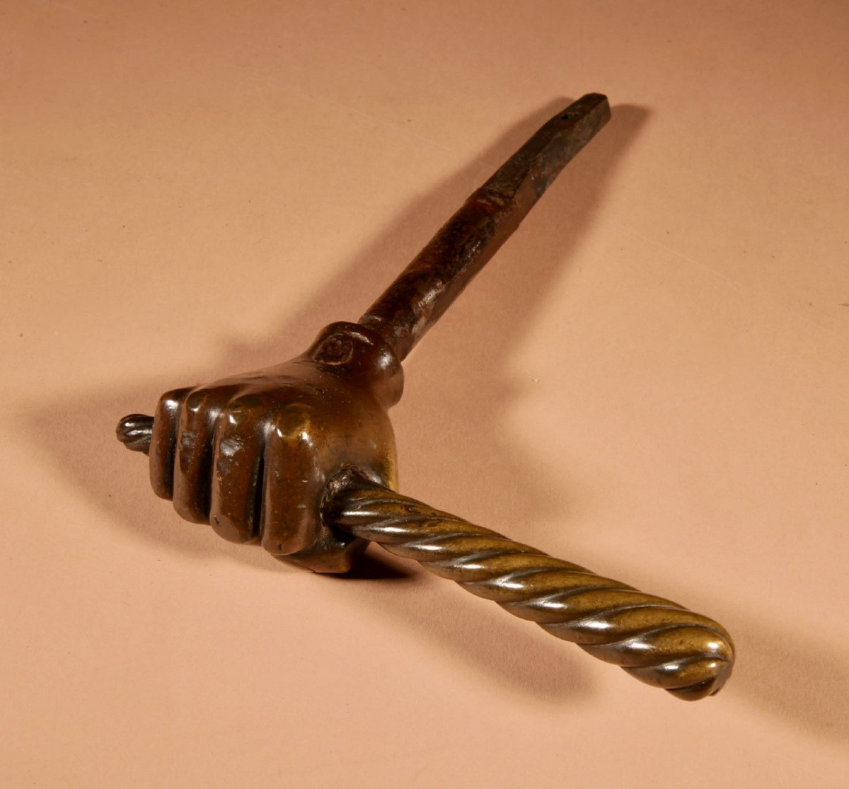 Très rare poignée de porte/serrure simple en bronze, XVIIe/XVIIIe siècle.-photo-2