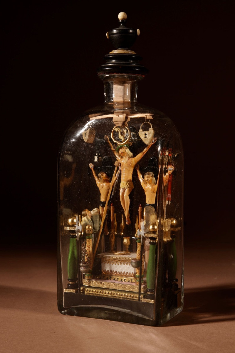 Folk Art Calvary In A Bottle, South Germany / Austria.