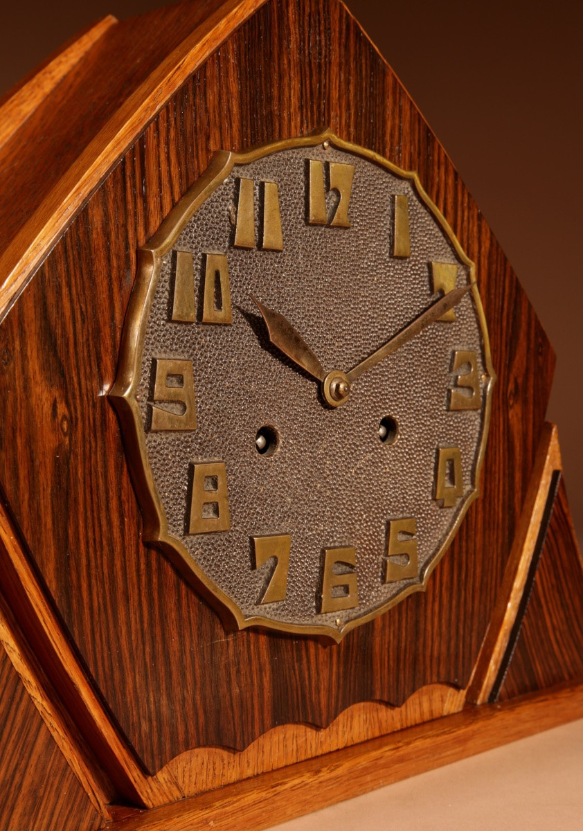  An Very Stylish Typical Art Deco Amsterdam School Oak And Macassar Ebony Mantel Clock -photo-5