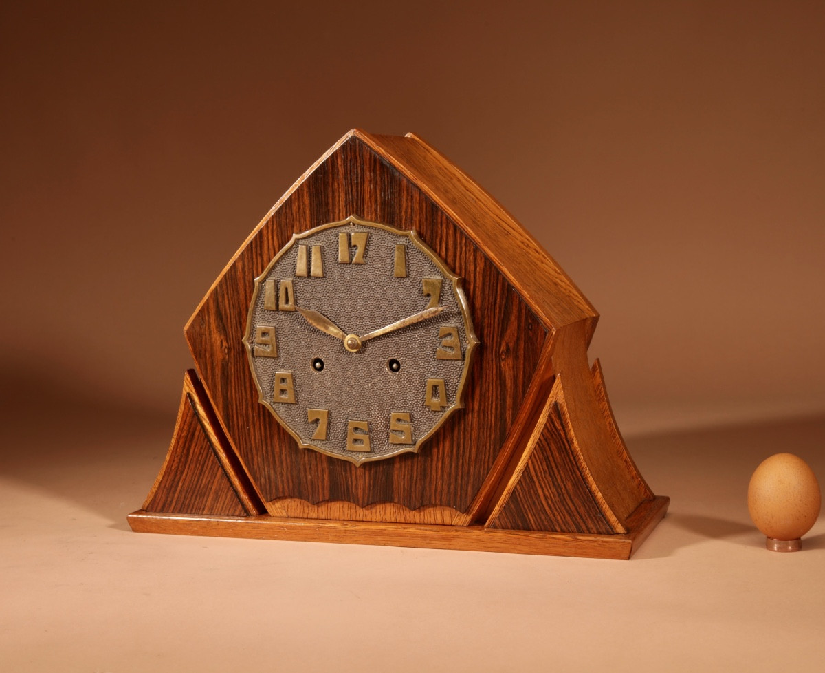  An Very Stylish Typical Art Deco Amsterdam School Oak And Macassar Ebony Mantel Clock -photo-8