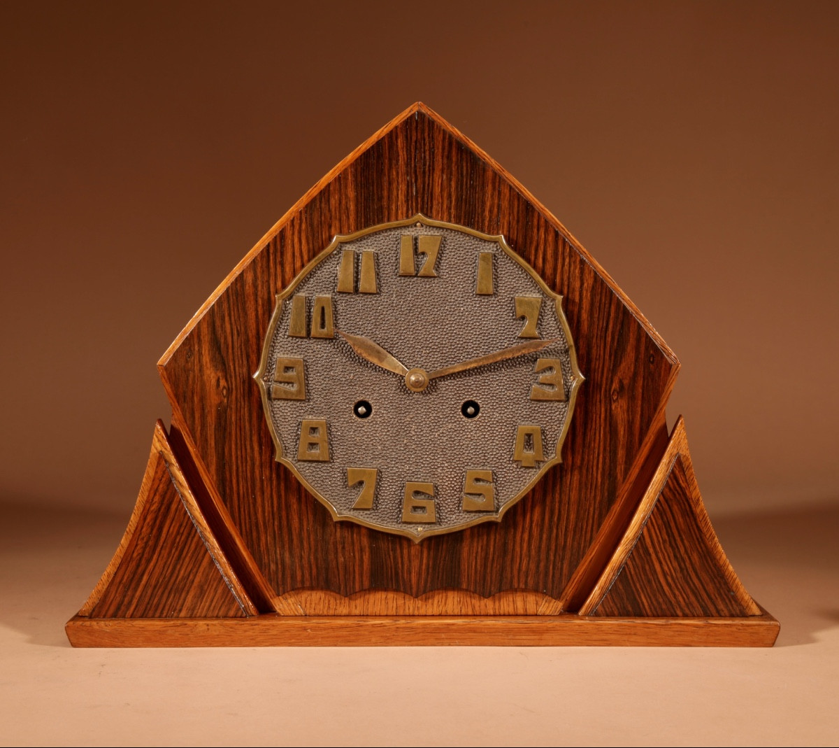  An Very Stylish Typical Art Deco Amsterdam School Oak And Macassar Ebony Mantel Clock 
