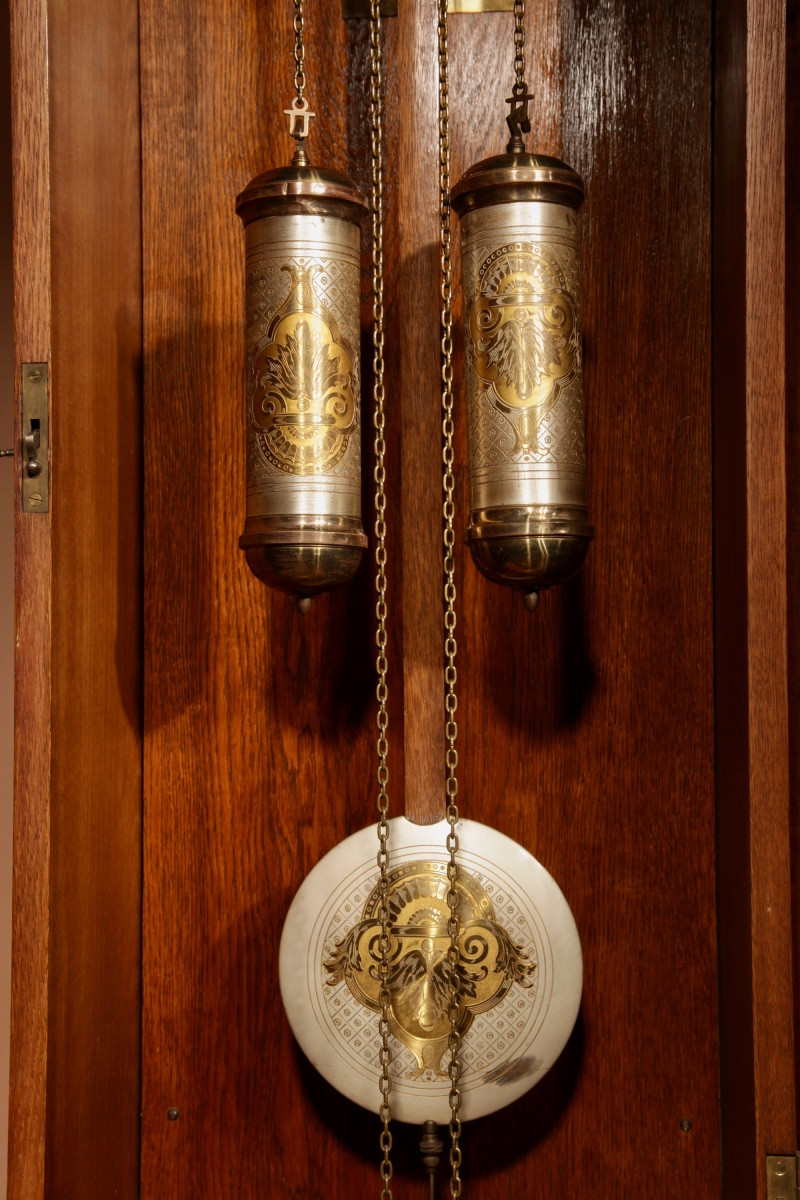 Jugendstil Art Deco Impressive And Beautiful Golden Oak Dutch Longcase Clock.-photo-3