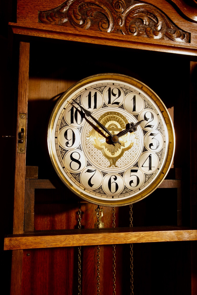 Jugendstil Art Deco Impressive And Beautiful Golden Oak Dutch Longcase Clock.-photo-4