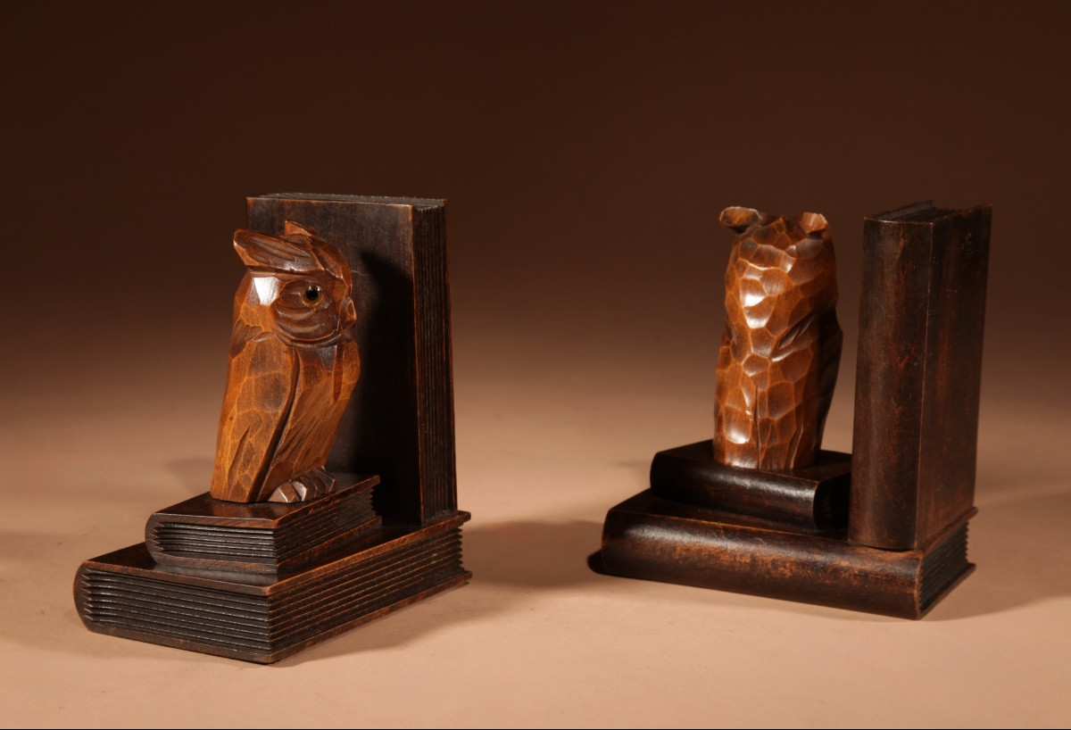 Pair Of Carved Owl Bookends, Black Forest, Circa 1900-1920.-photo-3