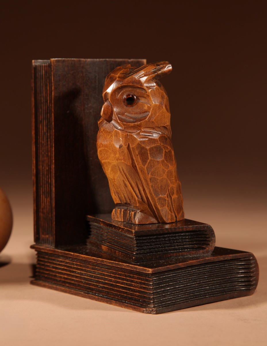 Pair Of Carved Owl Bookends, Black Forest, Circa 1900-1920.-photo-5