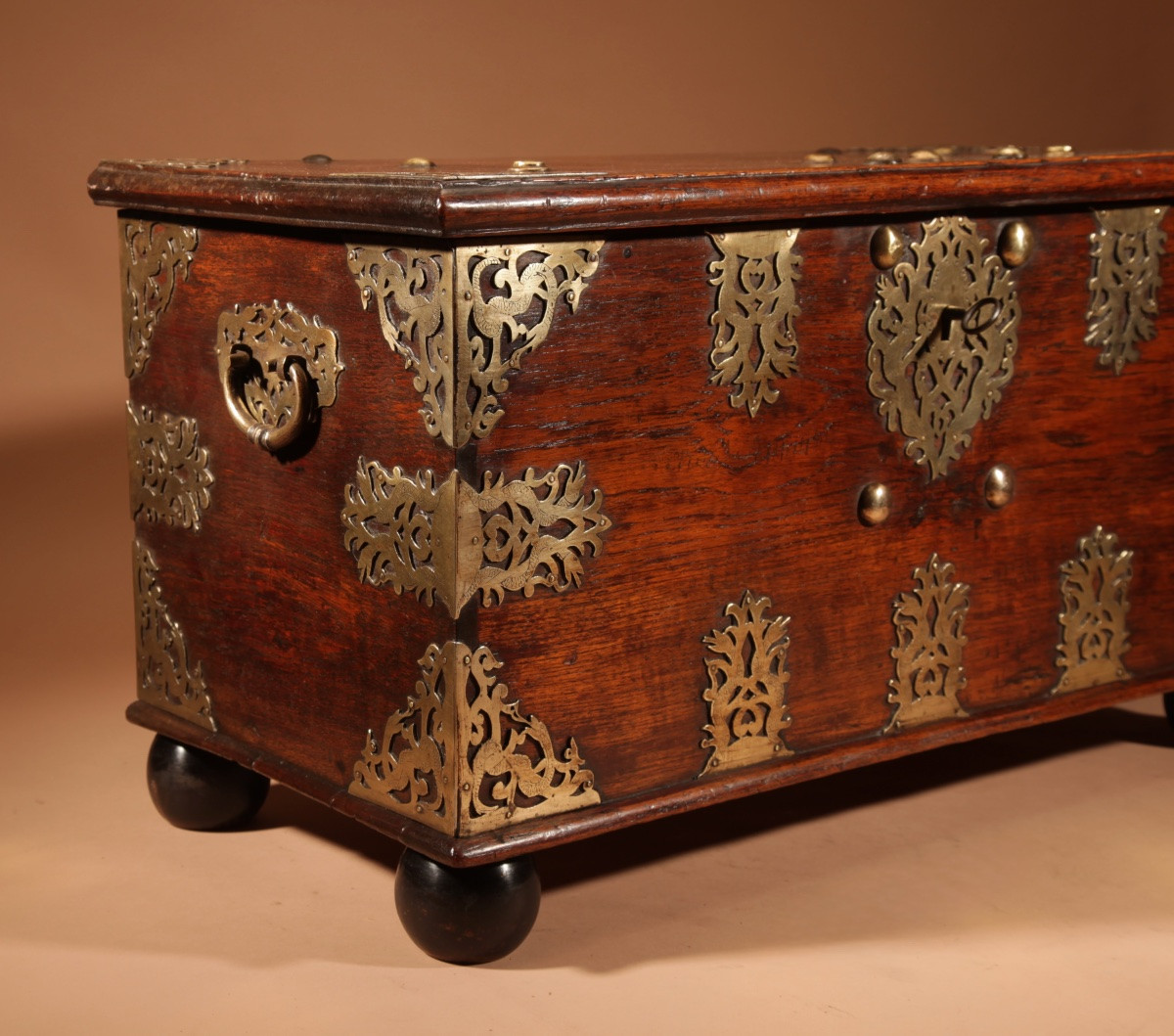 Dutch Colonial Chest In Hardwood And Engraved Brass, 18th Century.-photo-1