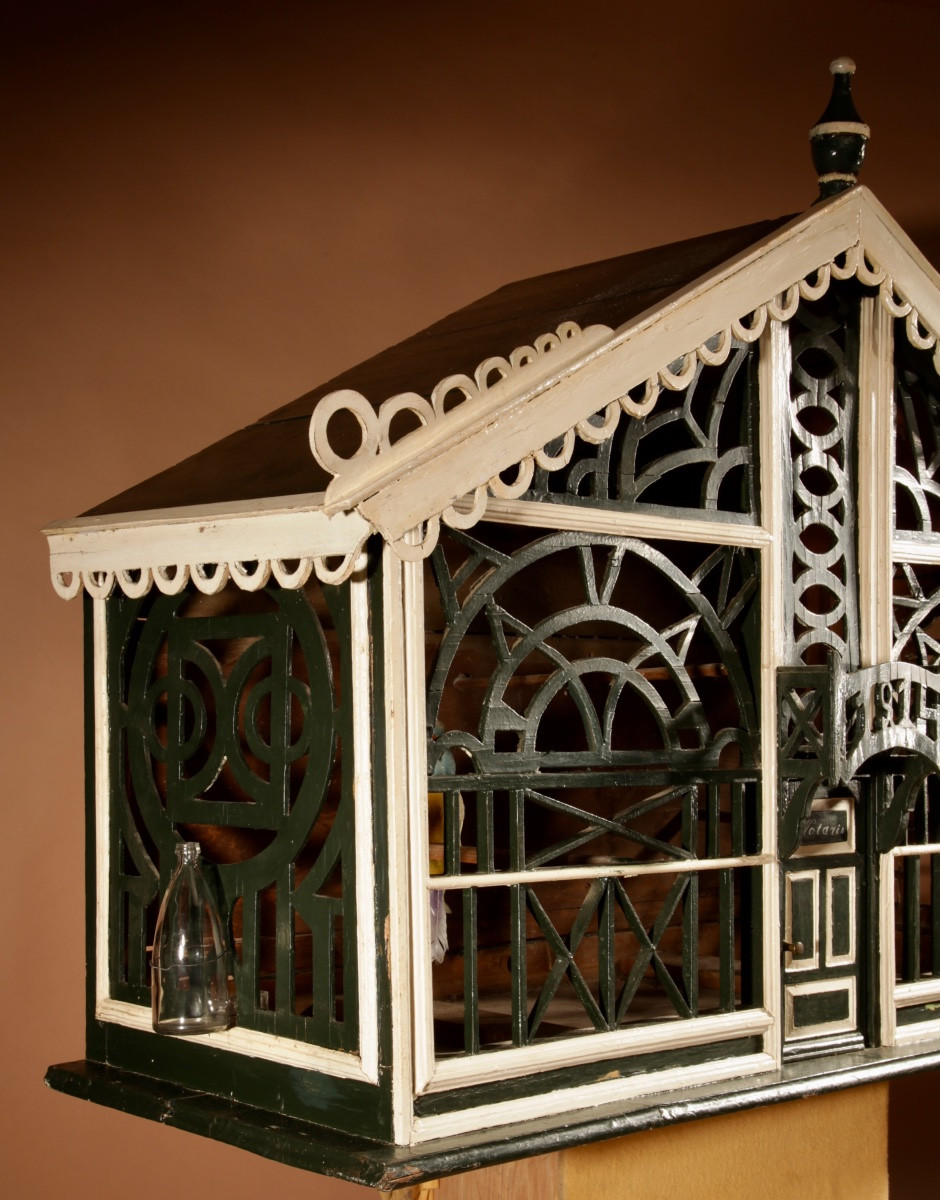 Cage à oiseaux décorative en bois ajouré, datant de 1914. -photo-4