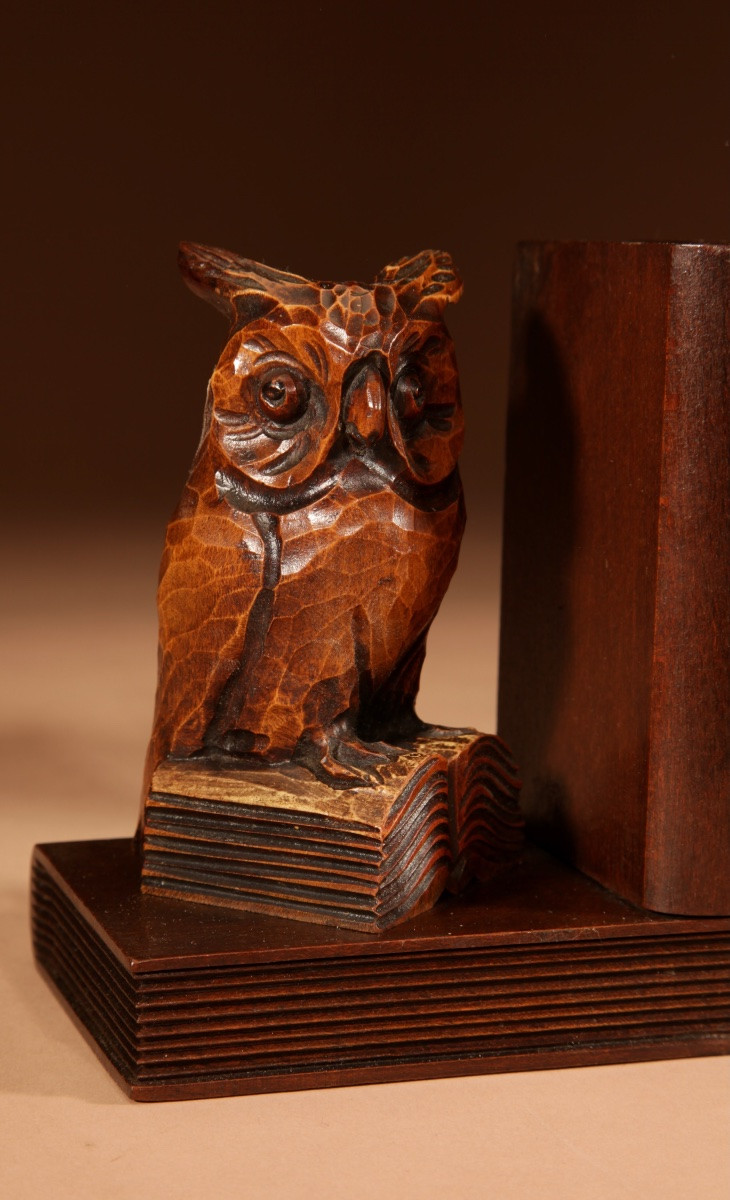 Black Forest Amusing Pair Of Owl Carved Bookends Circa 1900-20.-photo-8