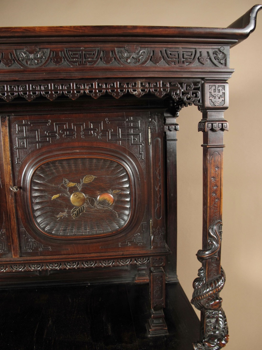  Japonism. Aesthetic Movement.  A Very Interesting European Walnut Cupboard-photo-3