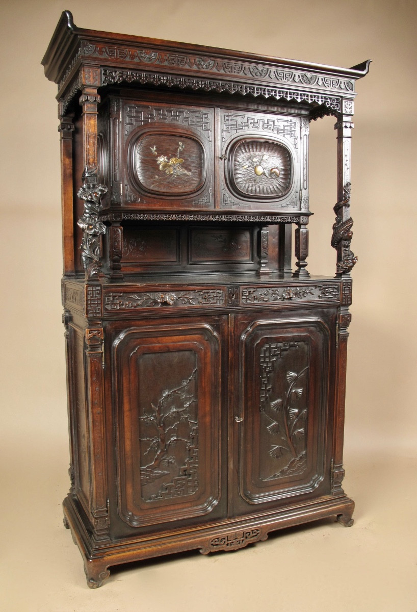  Japonism. Aesthetic Movement.  A Very Interesting European Walnut Cupboard