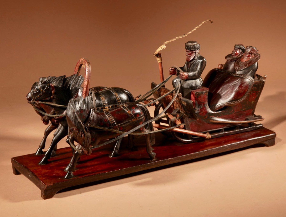 Sculpture de Bogorodskoe, Troïka très finement sculptée d'art populaire russe.