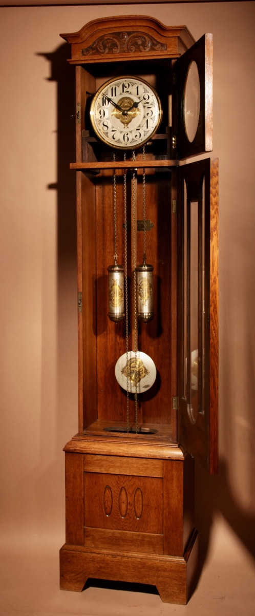 Impressive Dutch Art Deco Grandfather Clock In Gilt Oak. -photo-3