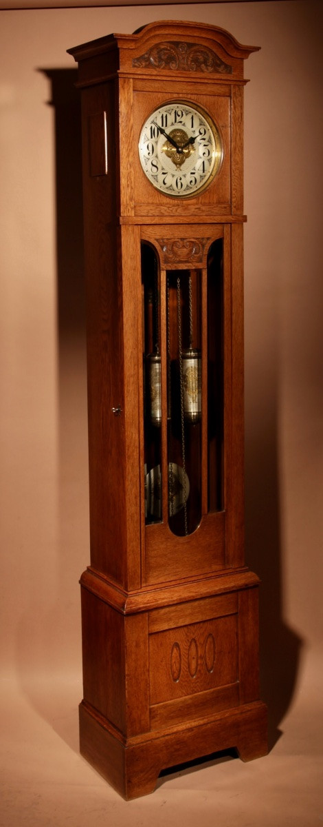 Impressive Dutch Art Deco Grandfather Clock In Gilt Oak. -photo-5