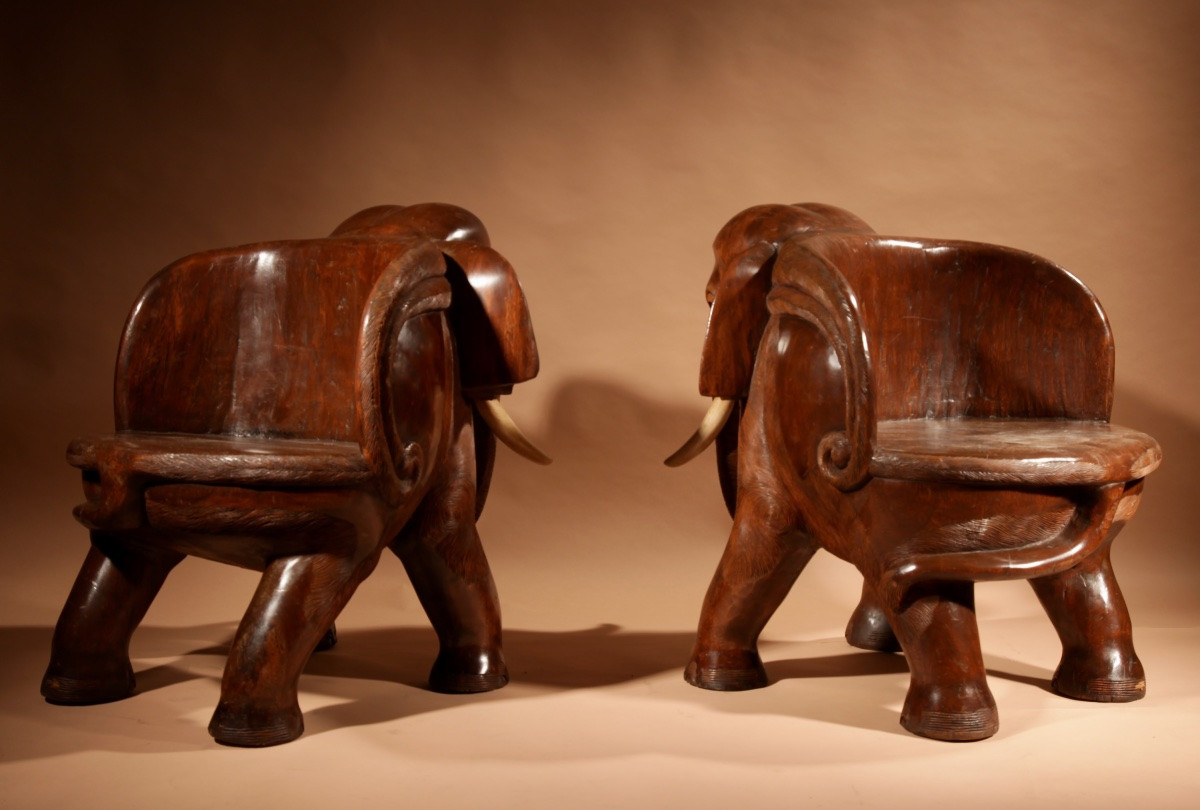 Paire de fauteuils impressionnants en forme d'éléphant, d'époque Art déco.-photo-3