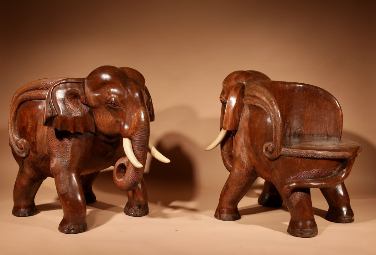 Paire de fauteuils impressionnants en forme d'éléphant, d'époque Art déco.-photo-4