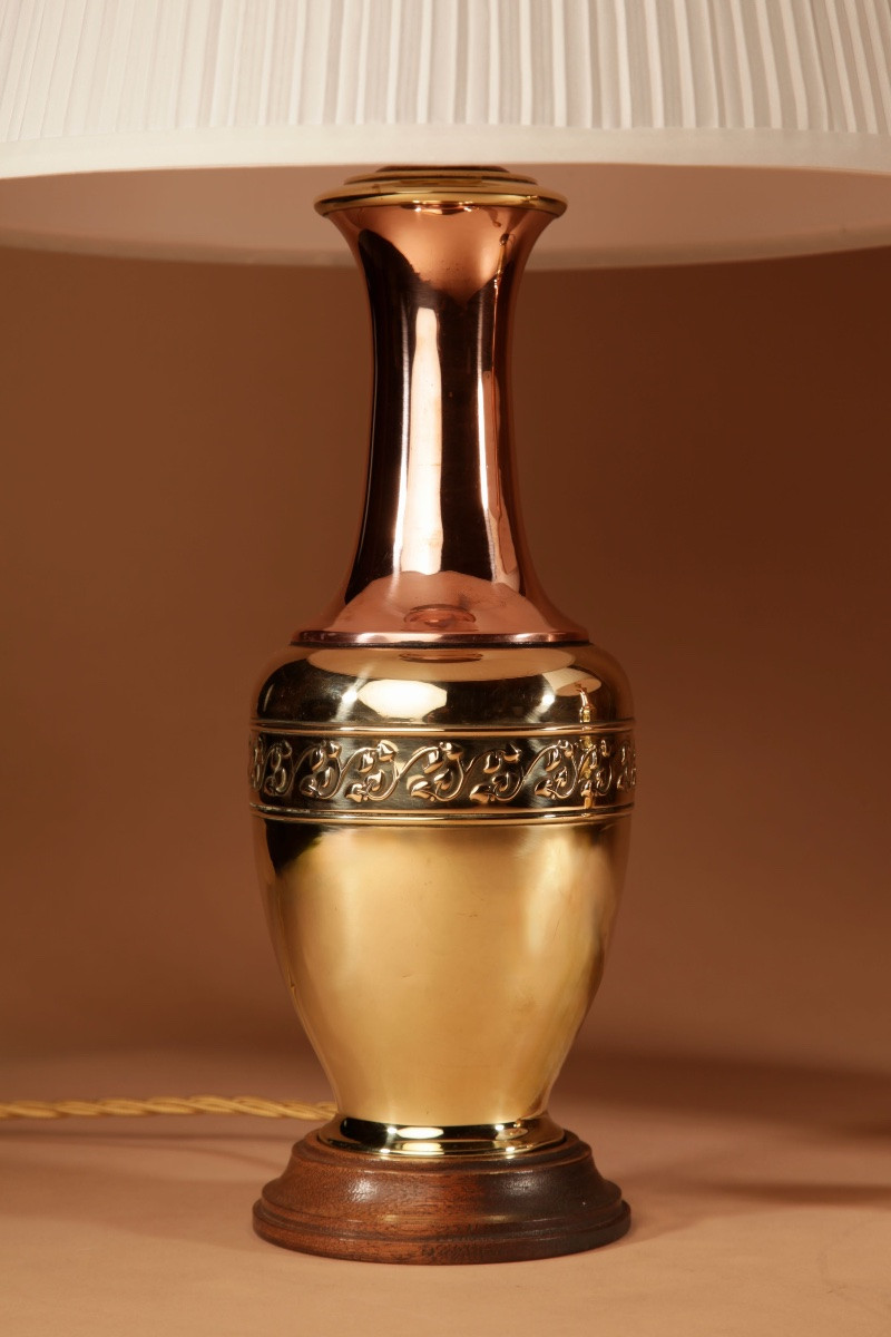 Paire de lampes de table anglaises de style édouardien, en cuivre et laiton, très décoratives.-photo-2