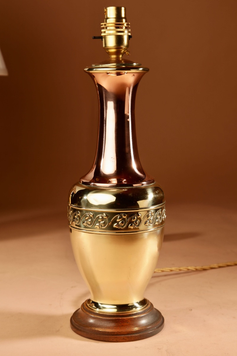 Paire de lampes de table anglaises de style édouardien, en cuivre et laiton, très décoratives.-photo-4