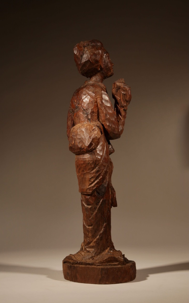  A Very Interesting Japanese Wooden Carved Sculpture Of A Geisha In The Nata-tsukuri Style.-photo-4