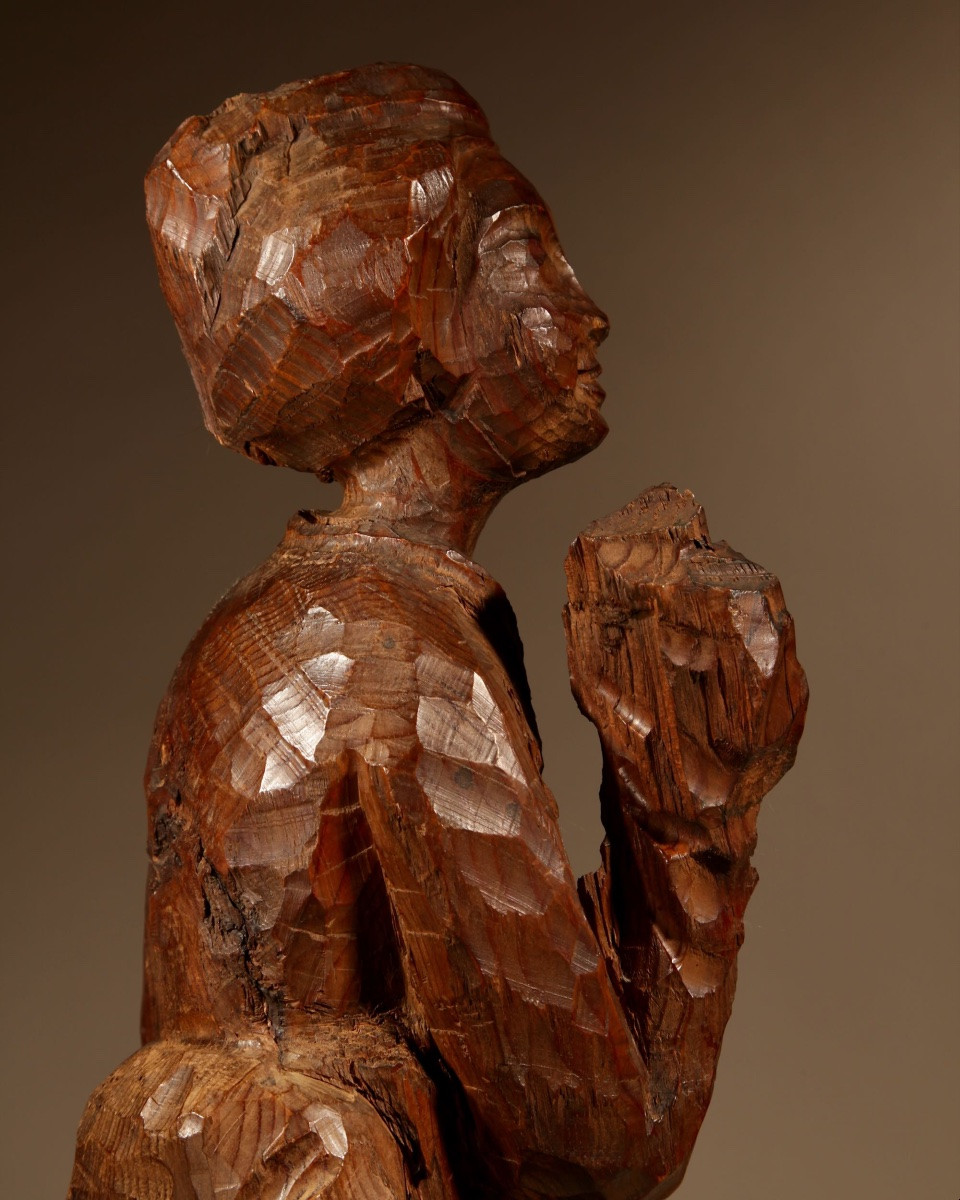  A Very Interesting Japanese Wooden Carved Sculpture Of A Geisha In The Nata-tsukuri Style.-photo-1