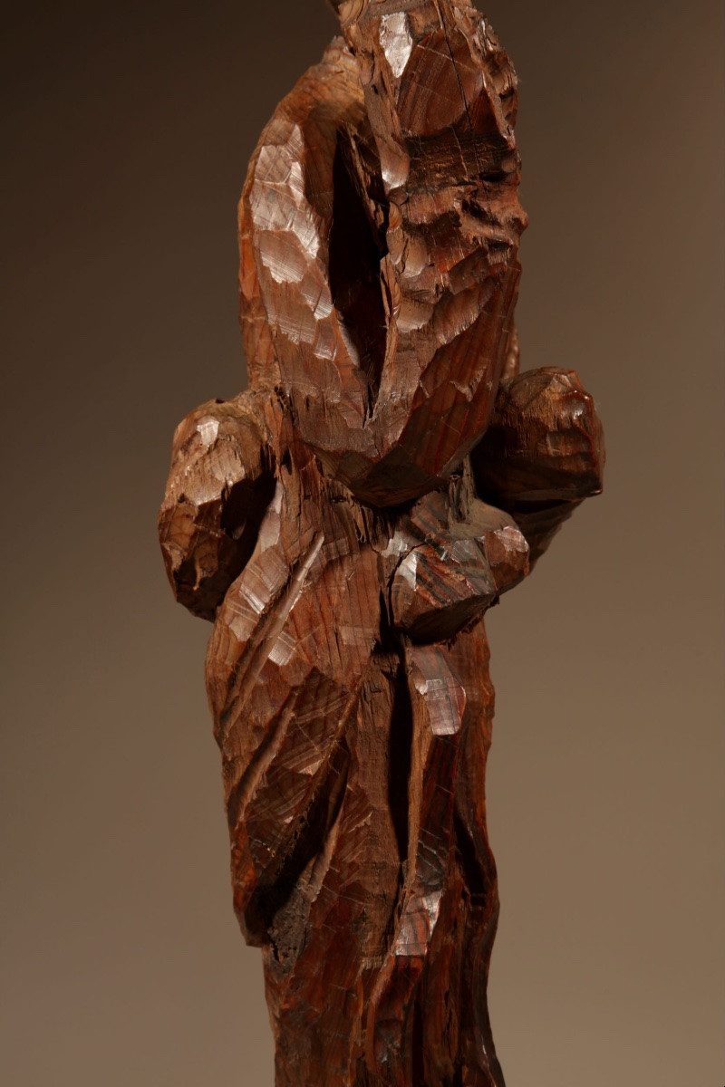  A Very Interesting Japanese Wooden Carved Sculpture Of A Geisha In The Nata-tsukuri Style.-photo-2