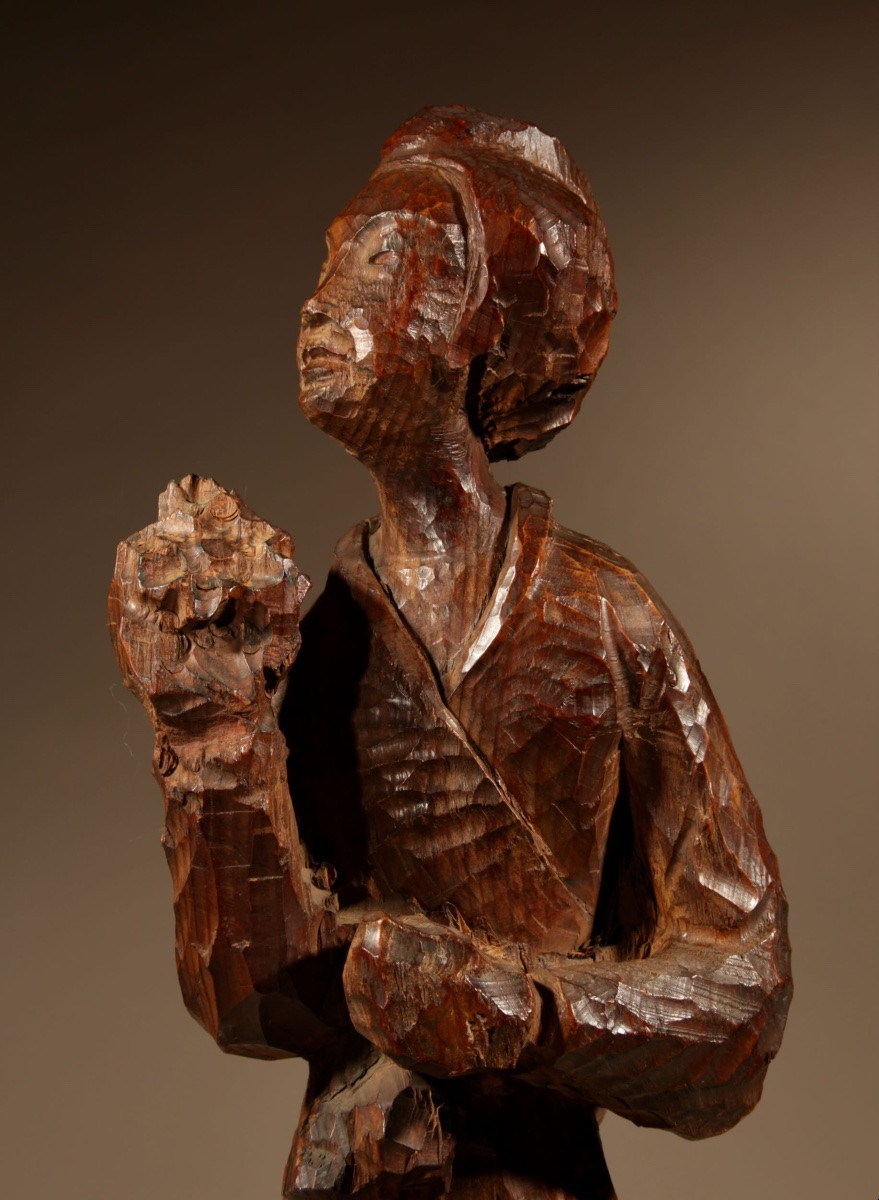  A Very Interesting Japanese Wooden Carved Sculpture Of A Geisha In The Nata-tsukuri Style.-photo-3