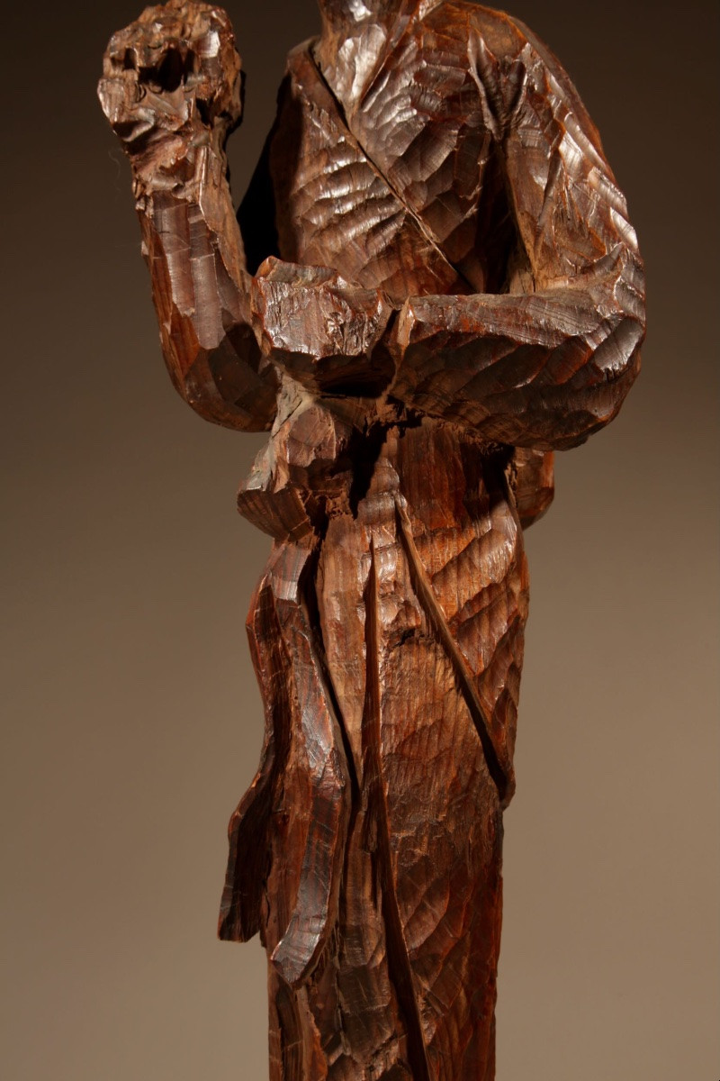  A Very Interesting Japanese Wooden Carved Sculpture Of A Geisha In The Nata-tsukuri Style.-photo-4