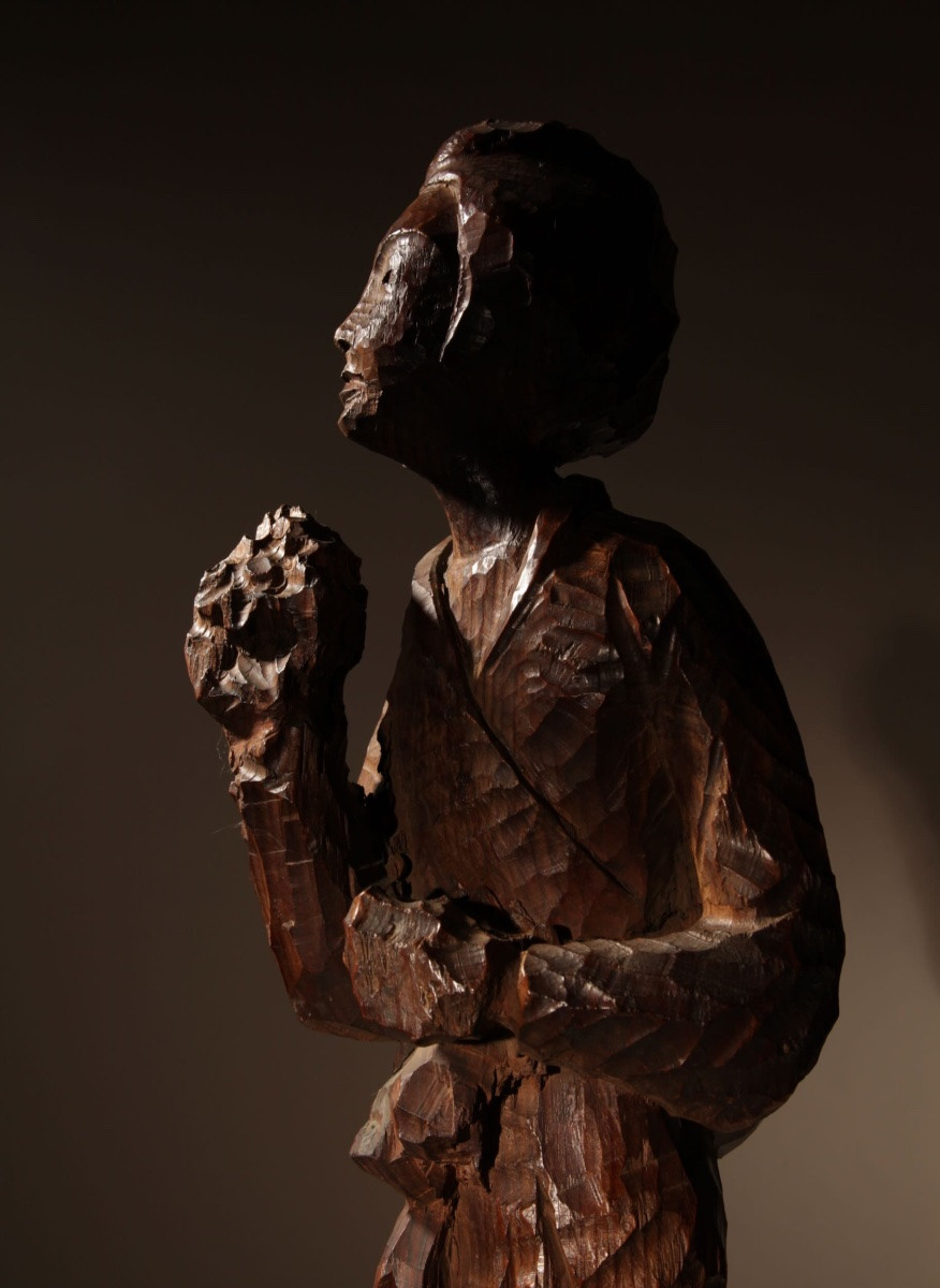  A Very Interesting Japanese Wooden Carved Sculpture Of A Geisha In The Nata-tsukuri Style.-photo-8