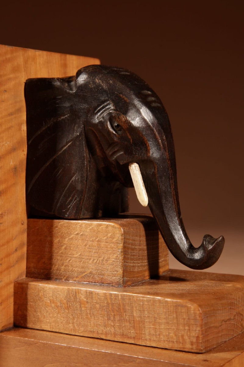   Impressive Black Forest Amusing Pair Of Elephant Carved Wooden Bookends Circa 1900-20.-photo-4