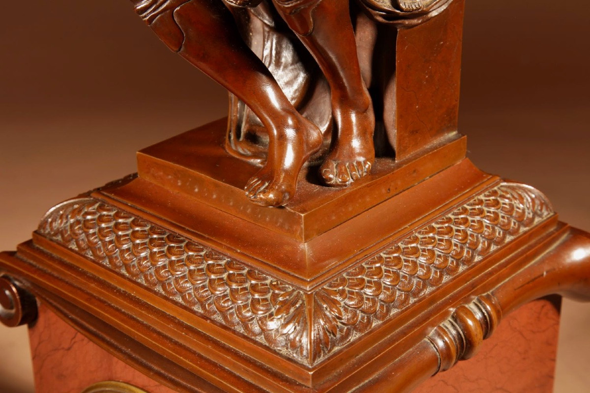 A Beautiful Bronze And Marble Mantel Clock.-photo-5