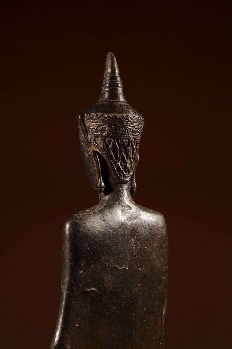 A Fine Early Bronze Crowned Buddha Figure With Original Old Patination, Ayutthaya Period (1350--photo-1