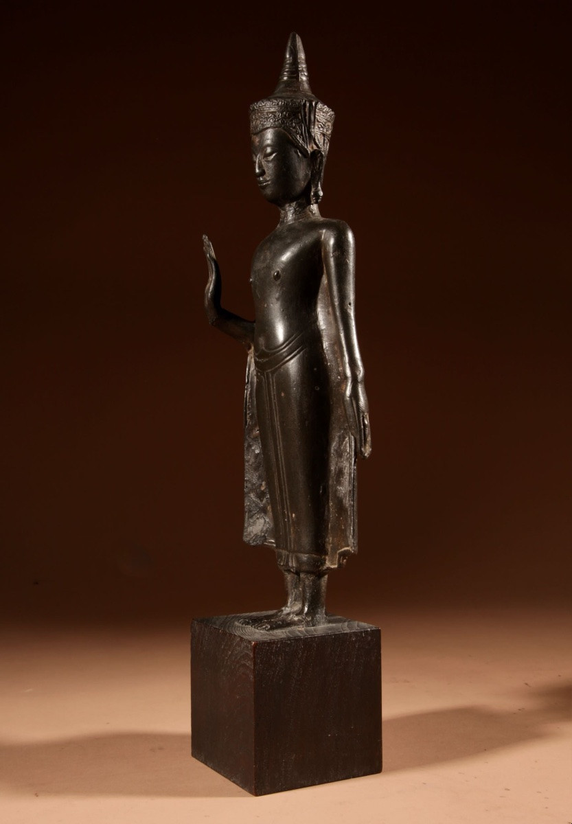 A Fine Early Bronze Crowned Buddha Figure With Original Old Patination, Ayutthaya Period (1350--photo-5