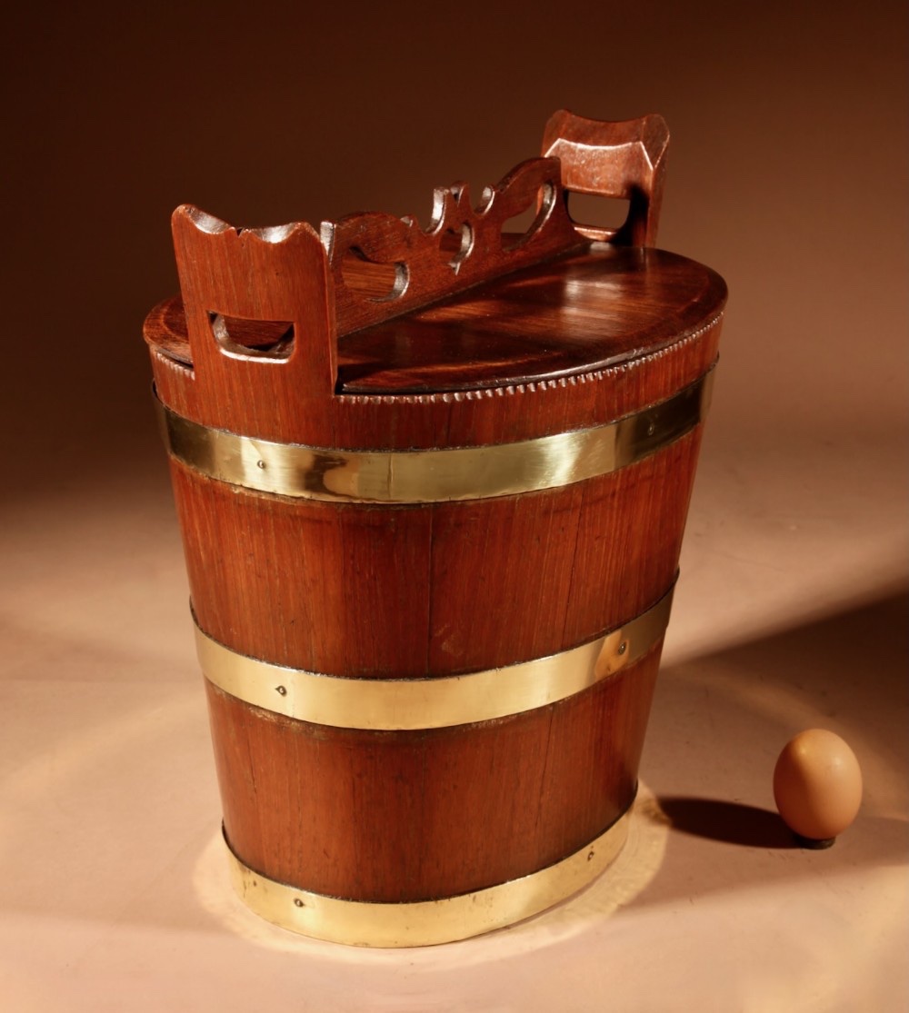 Interesting Dutch Coopered Hardwood Brass Bound Butter Barrel 19th Century.-photo-2