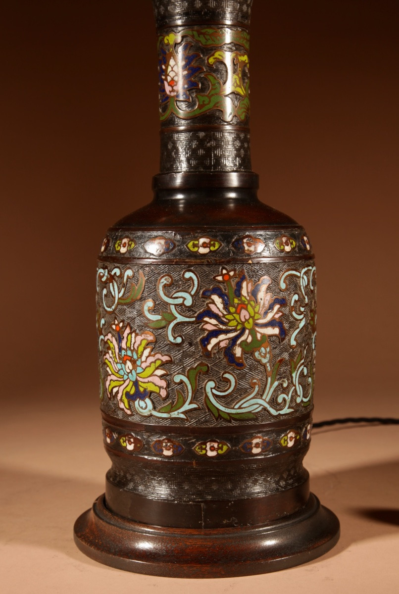Original Japanese Table Lamp In Champlevé Bronze.-photo-3