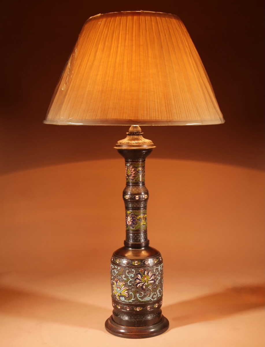 Original Japanese Table Lamp In Champlevé Bronze.