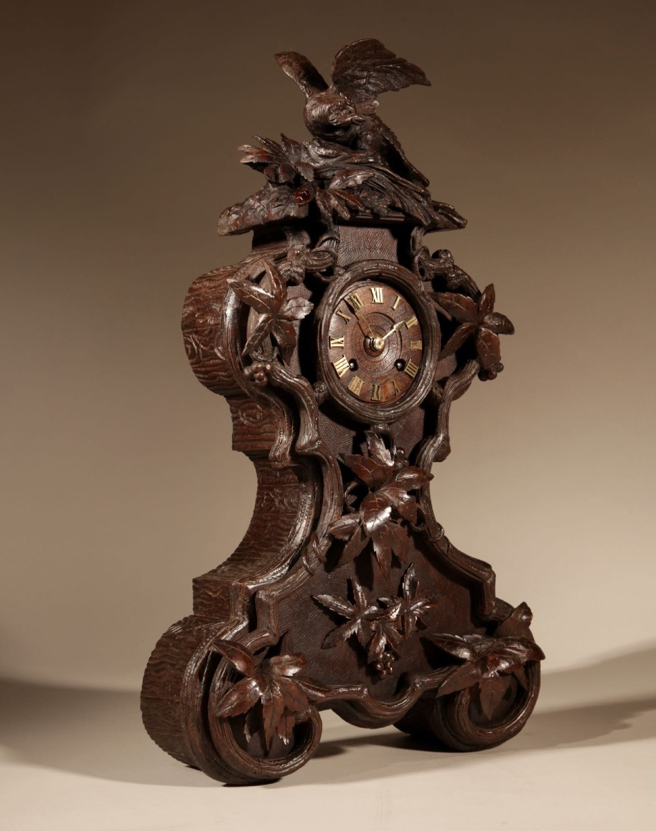 Interesting Black Forest Walnut Mantel Clock In The French Rococo Style, German/swiss Circa 185-photo-3