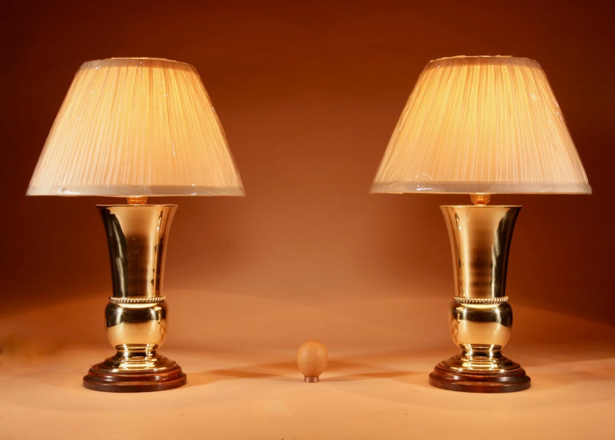 Pair Of Elegant Brass Table Lamps, Circa 1900-1920.-photo-4