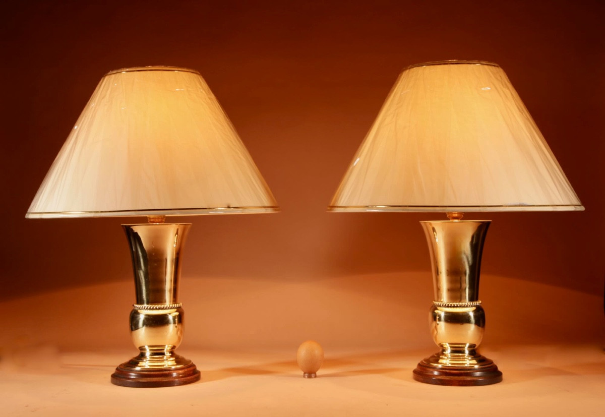 Pair Of Elegant Brass Table Lamps, Circa 1900-1920.-photo-4