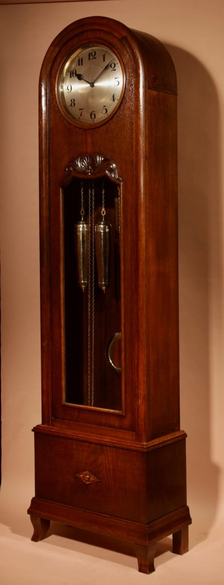  Art Deco Black Forest Longcase Clock, 4 Chimes/melodies, In Oak, Patented, Germany. -photo-2