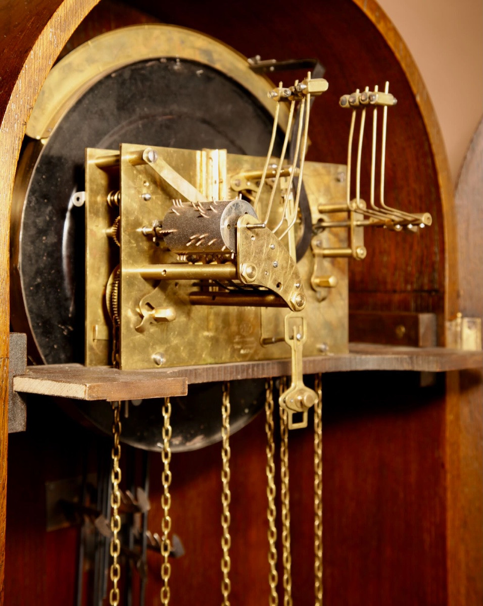  Art Deco Black Forest Longcase Clock, 4 Chimes/melodies, In Oak, Patented, Germany. -photo-4